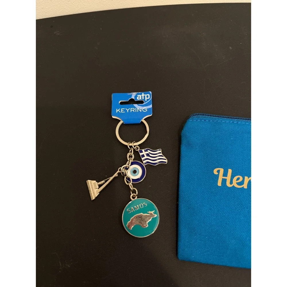 Greece Souvenir Set My Breeze Hersonisos Evil Eye Canvas Pouch and Keychains NWT